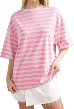 2024 Oversized Striped Color Block Short Sleeve Crew Neck T-Shirts Casual Loose Pullover Tops Summer Tee Shirt for Women