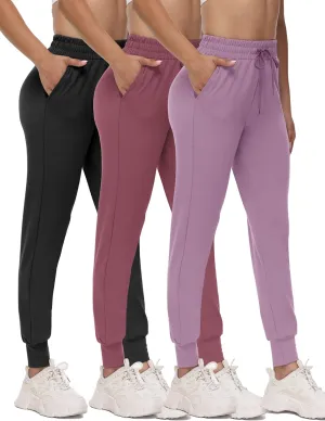 3 Pack Joggers for Women - Black Sweatpants with Pockets Plus Size Comfy Lounge Yoga Pants (S-5XL)