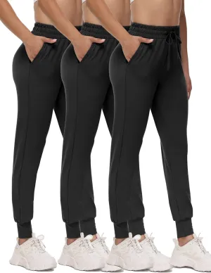 3 Pack Joggers for Women - Black Sweatpants with Pockets Plus Size Comfy Lounge Yoga Pants (S-5XL)