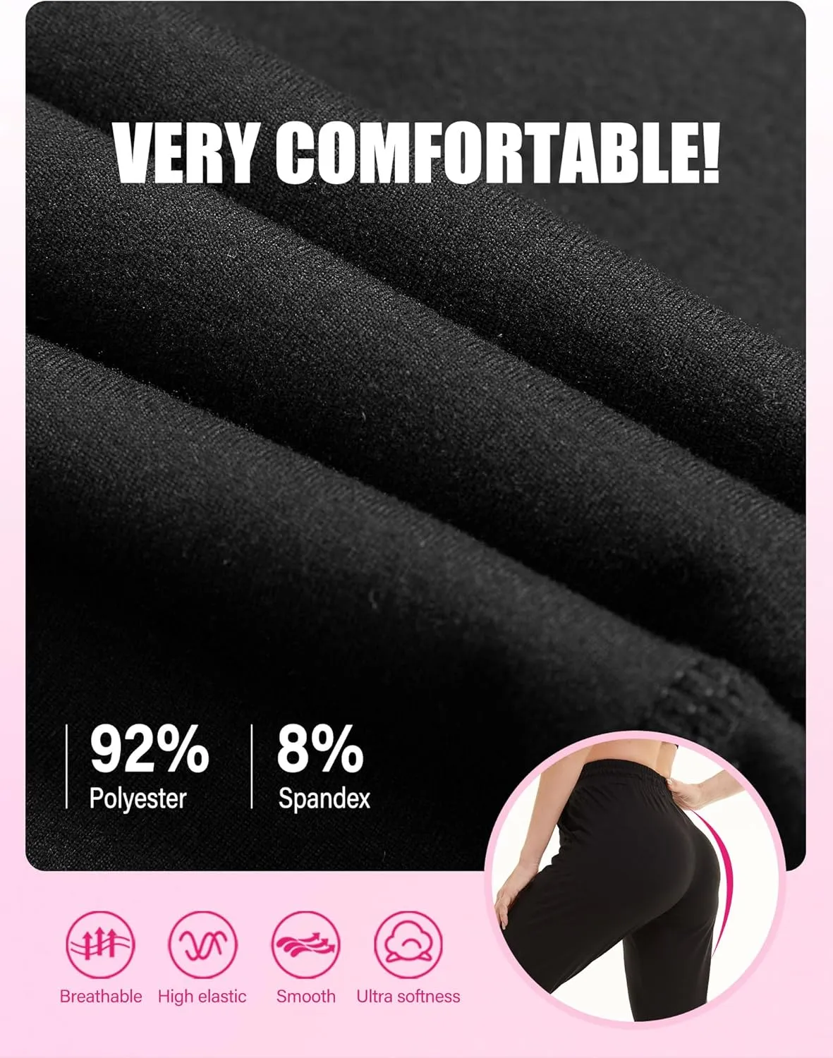 3 Pack Joggers for Women - Black Sweatpants with Pockets Plus Size Comfy Lounge Yoga Pants (S-5XL)