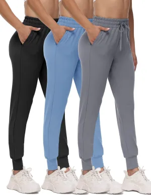 3 Pack Joggers for Women - Black Sweatpants with Pockets Plus Size Comfy Lounge Yoga Pants (S-5XL)
