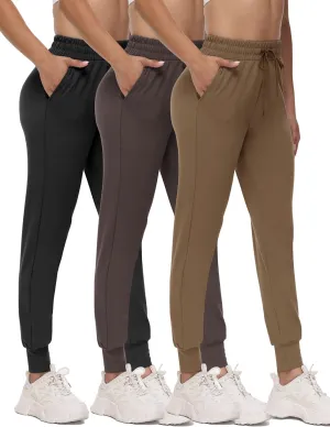 3 Pack Joggers for Women - Black Sweatpants with Pockets Plus Size Comfy Lounge Yoga Pants (S-5XL)