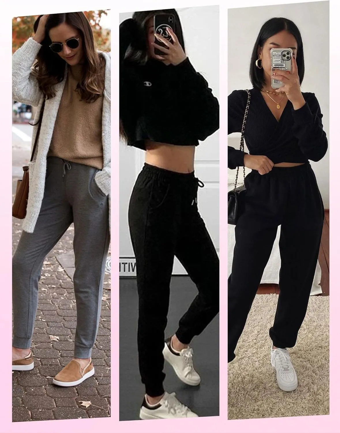 3 Pack Joggers for Women - Black Sweatpants with Pockets Plus Size Comfy Lounge Yoga Pants (S-5XL)