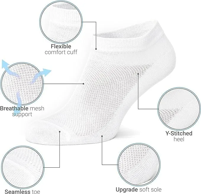 5 Pairs Soft & Breathable Cotton Ankle Socks for Women, Inhees Low Cut No Show- Breathable Mesh, Stretch-Fit Polyester