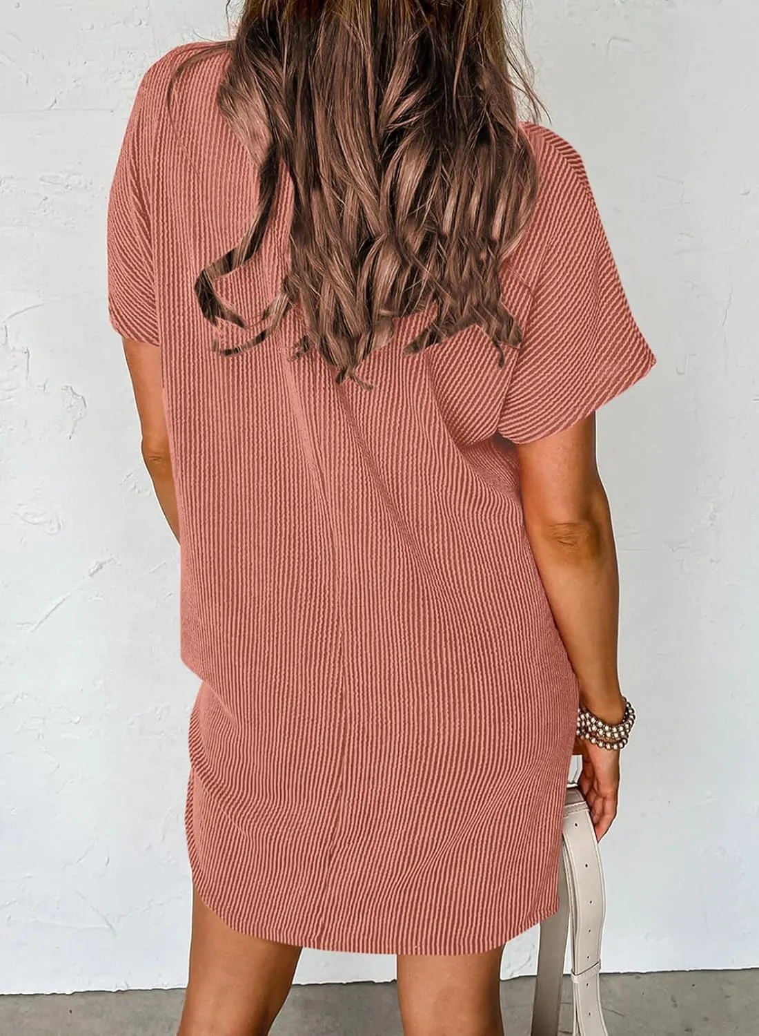 Acelitt Womens Casual Summer Crewneck Short Sleeve Ribbed Mini Tshirt Dress, XS-3XL