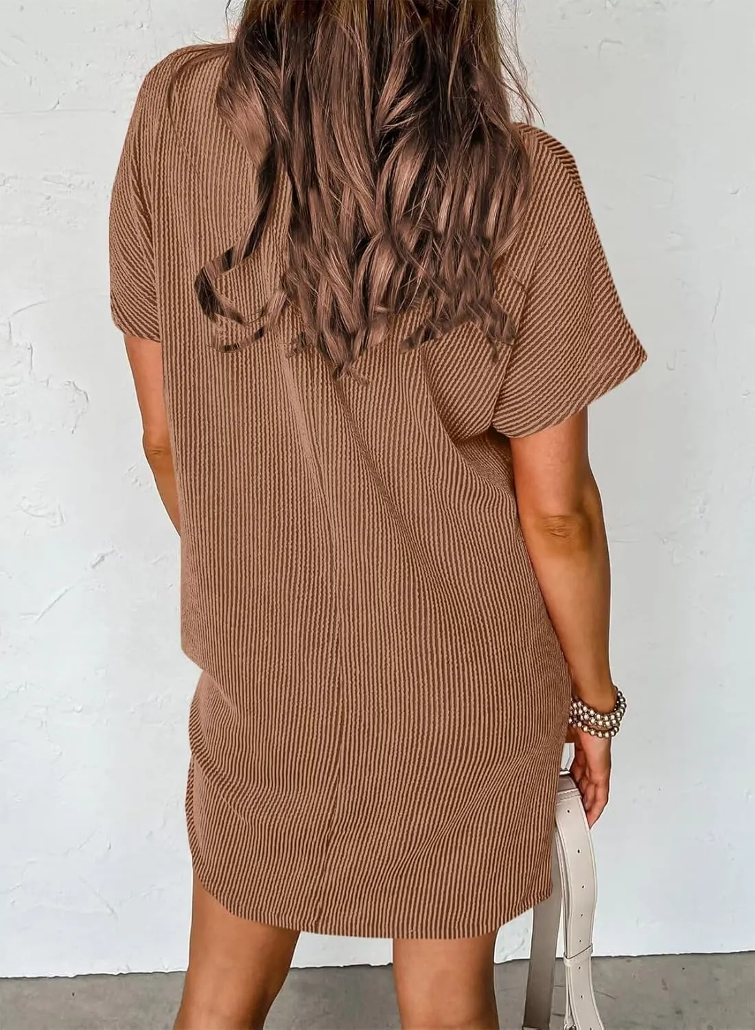 Acelitt Womens Casual Summer Crewneck Short Sleeve Ribbed Mini Tshirt Dress, XS-3XL