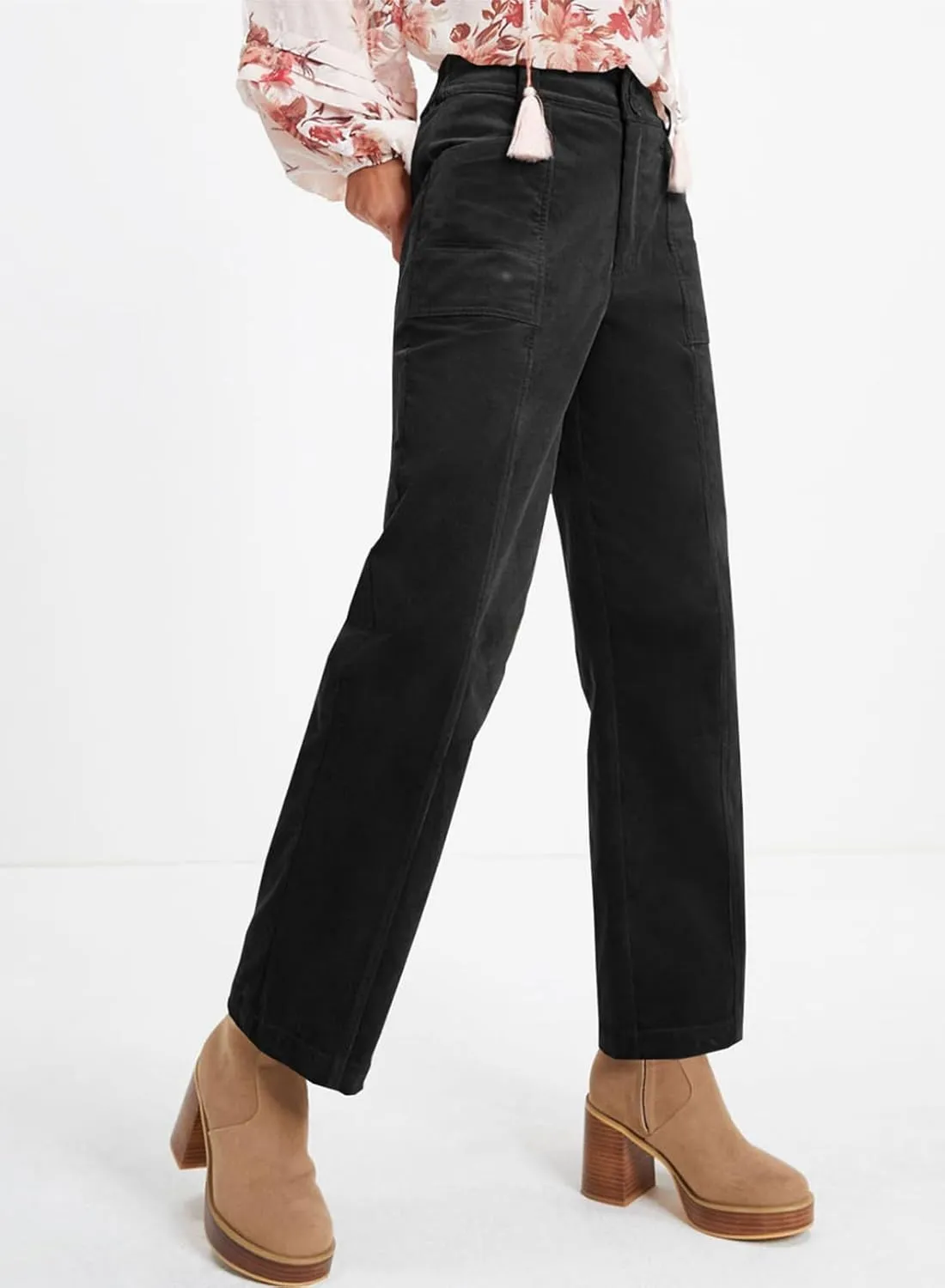 Acelitt Womens Casual Winter Straight Leg Elastic Waist Corduroy Pants with Pockets, S-XXL