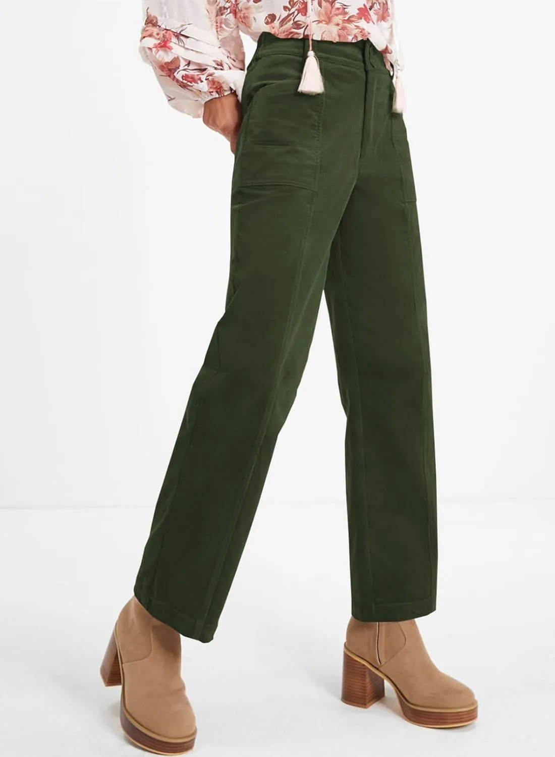 Acelitt Womens Casual Winter Straight Leg Elastic Waist Corduroy Pants with Pockets, S-XXL