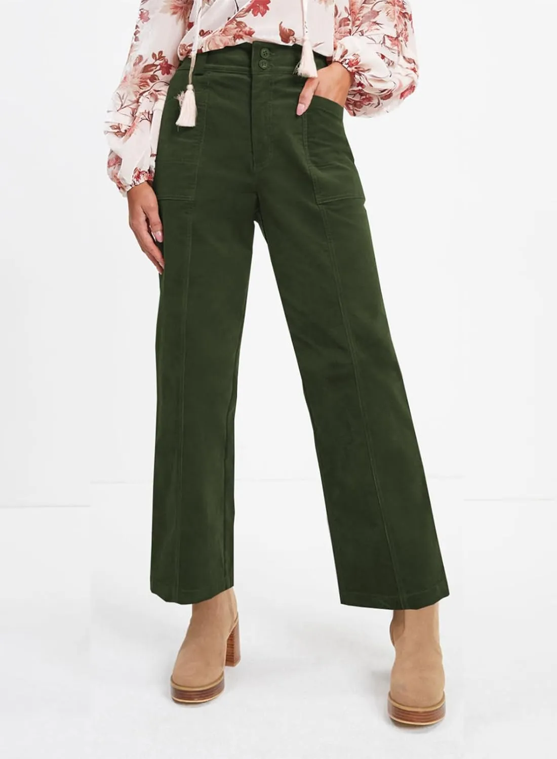 Acelitt Womens Casual Winter Straight Leg Elastic Waist Corduroy Pants with Pockets, S-XXL