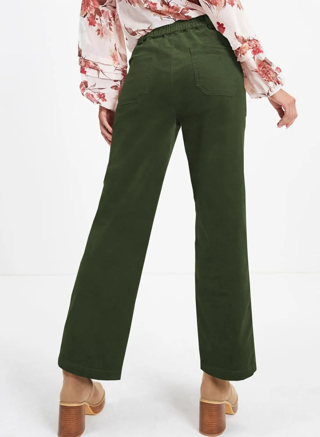 Acelitt Womens Casual Winter Straight Leg Elastic Waist Corduroy Pants with Pockets, S-XXL