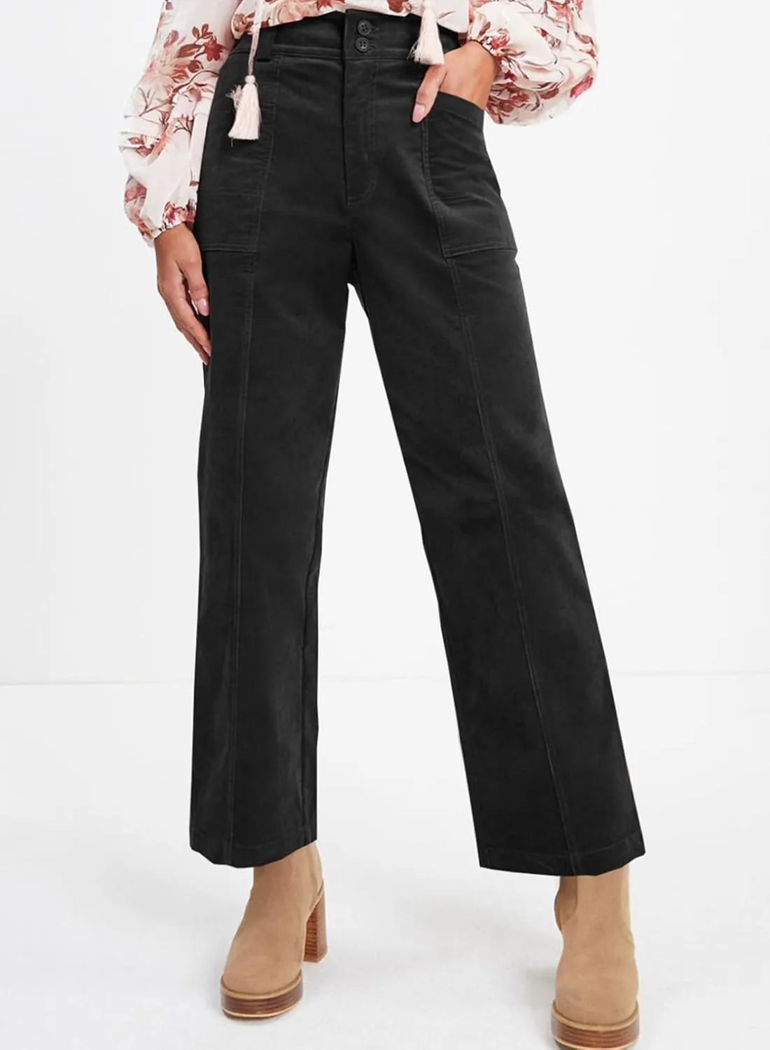 Acelitt Womens Casual Winter Straight Leg Elastic Waist Corduroy Pants with Pockets, S-XXL