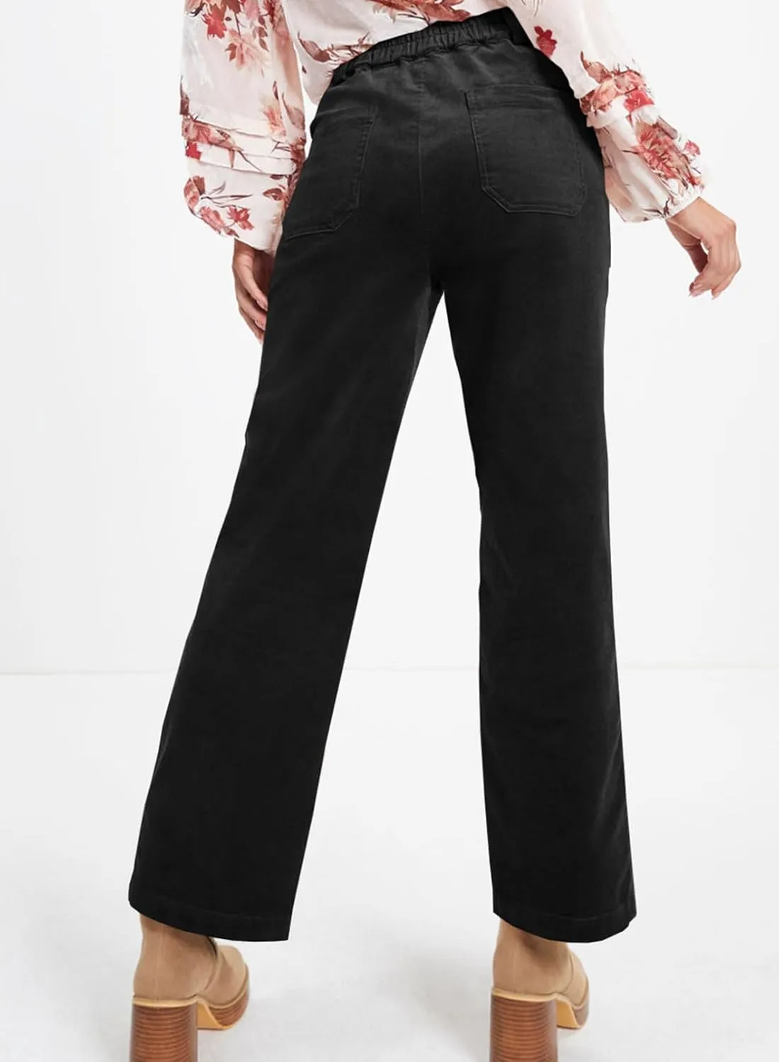 Acelitt Womens Casual Winter Straight Leg Elastic Waist Corduroy Pants with Pockets, S-XXL