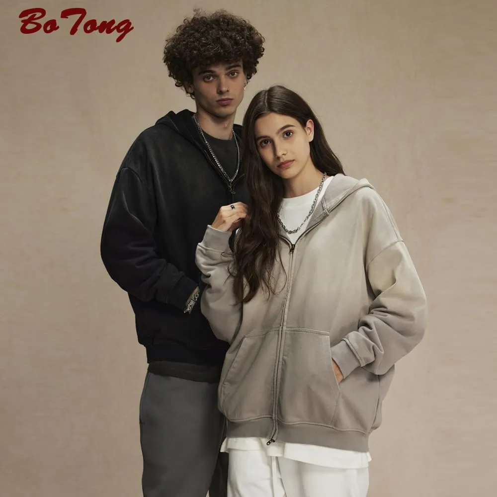 Acid Wash Vintage Hoodie for Women Full Zip Up Hooded Sweatshirt with Pockets Unisex Casual Tops Men