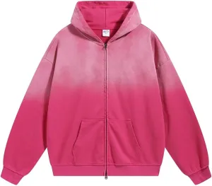 Acid Wash Vintage Hoodie for Women Full Zip Up Hooded Sweatshirt with Pockets Unisex Casual Tops Men