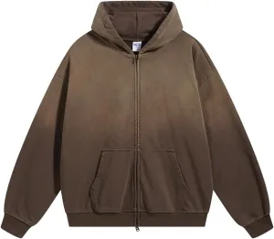 Acid Wash Vintage Hoodie for Women Full Zip Up Hooded Sweatshirt with Pockets Unisex Casual Tops Men