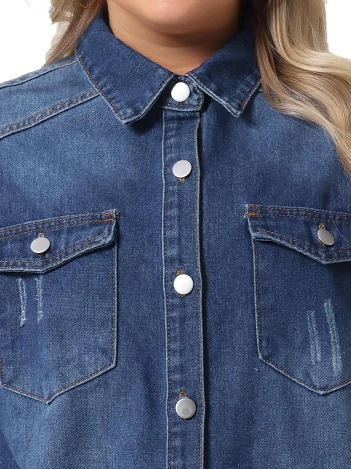 Agnes Orinda Women's Plus Size Button Denim Jackets Casual Long Boyfriend Long Sleeve Shirt Jean Jacket