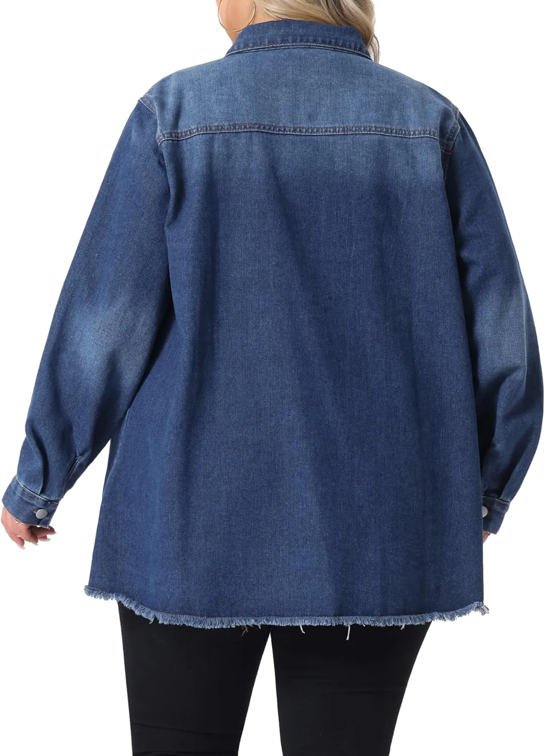Agnes Orinda Women's Plus Size Button Denim Jackets Casual Long Boyfriend Long Sleeve Shirt Jean Jacket