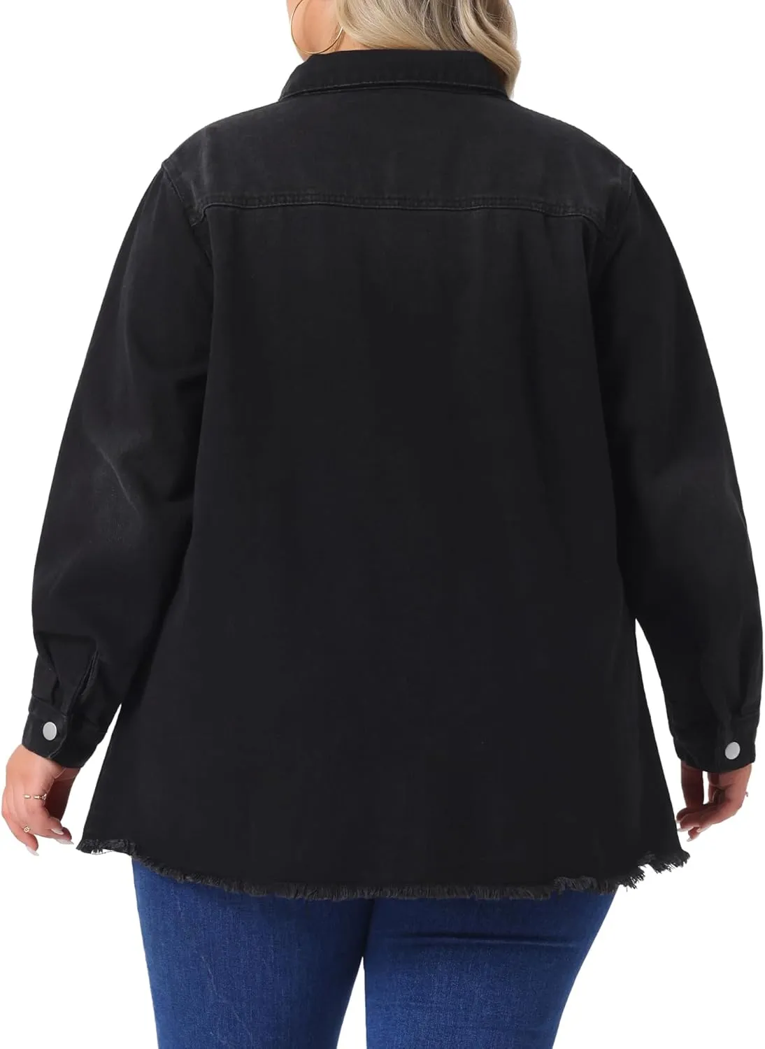 Agnes Orinda Women's Plus Size Button Denim Jackets Casual Long Boyfriend Long Sleeve Shirt Jean Jacket