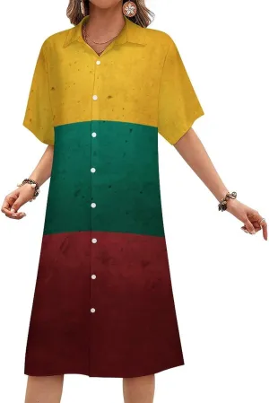Albanian Flag Womens Button Down Shirt Dresses Simple Button Up Short Sleeve Blouse Tops