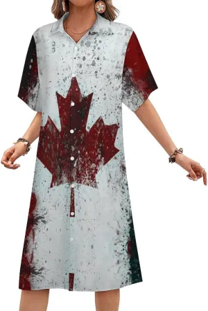 Albanian Flag Womens Button Down Shirt Dresses Simple Button Up Short Sleeve Blouse Tops