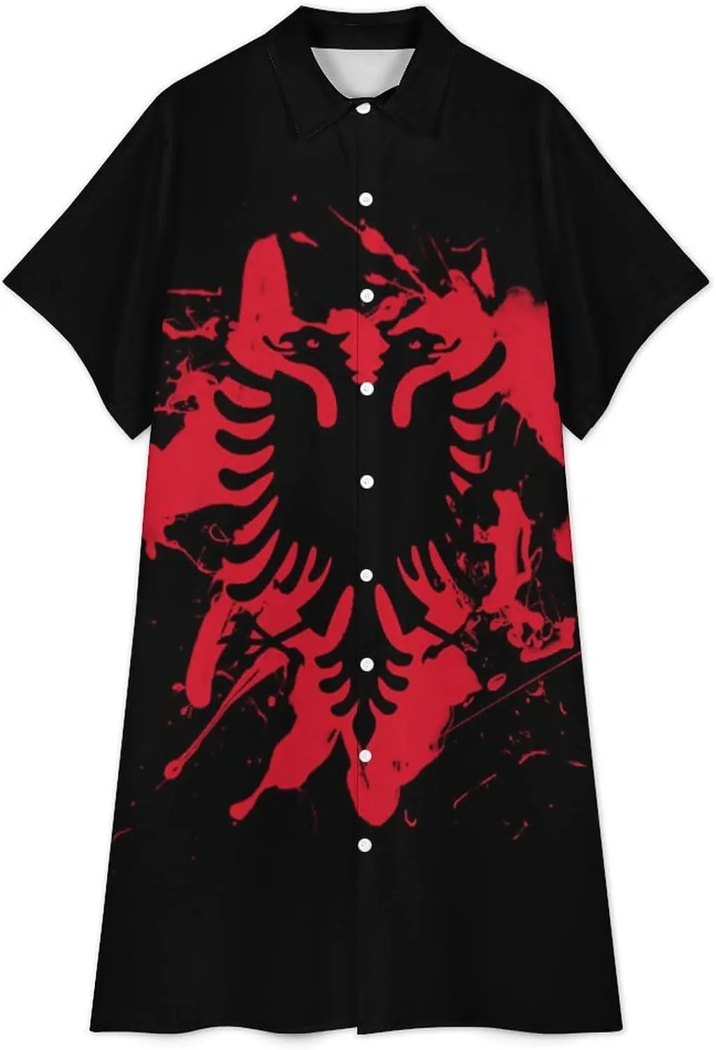 Albanian Flag Womens Button Down Shirt Dresses Simple Button Up Short Sleeve Blouse Tops