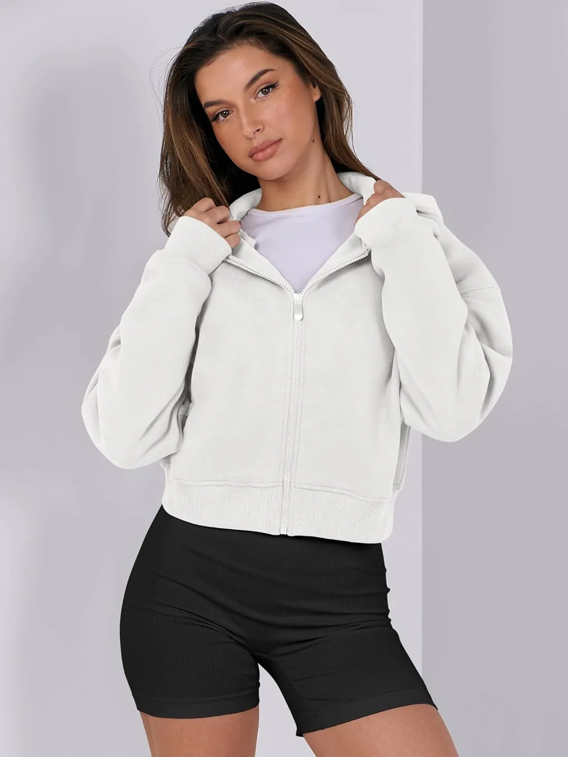 ANRABESS Womens Zip Up Crop Hoodie Sweatshirts 2024 Fall Trendy Long Sleeve Cropped Jacket Top Winter Teen Girls Clothes