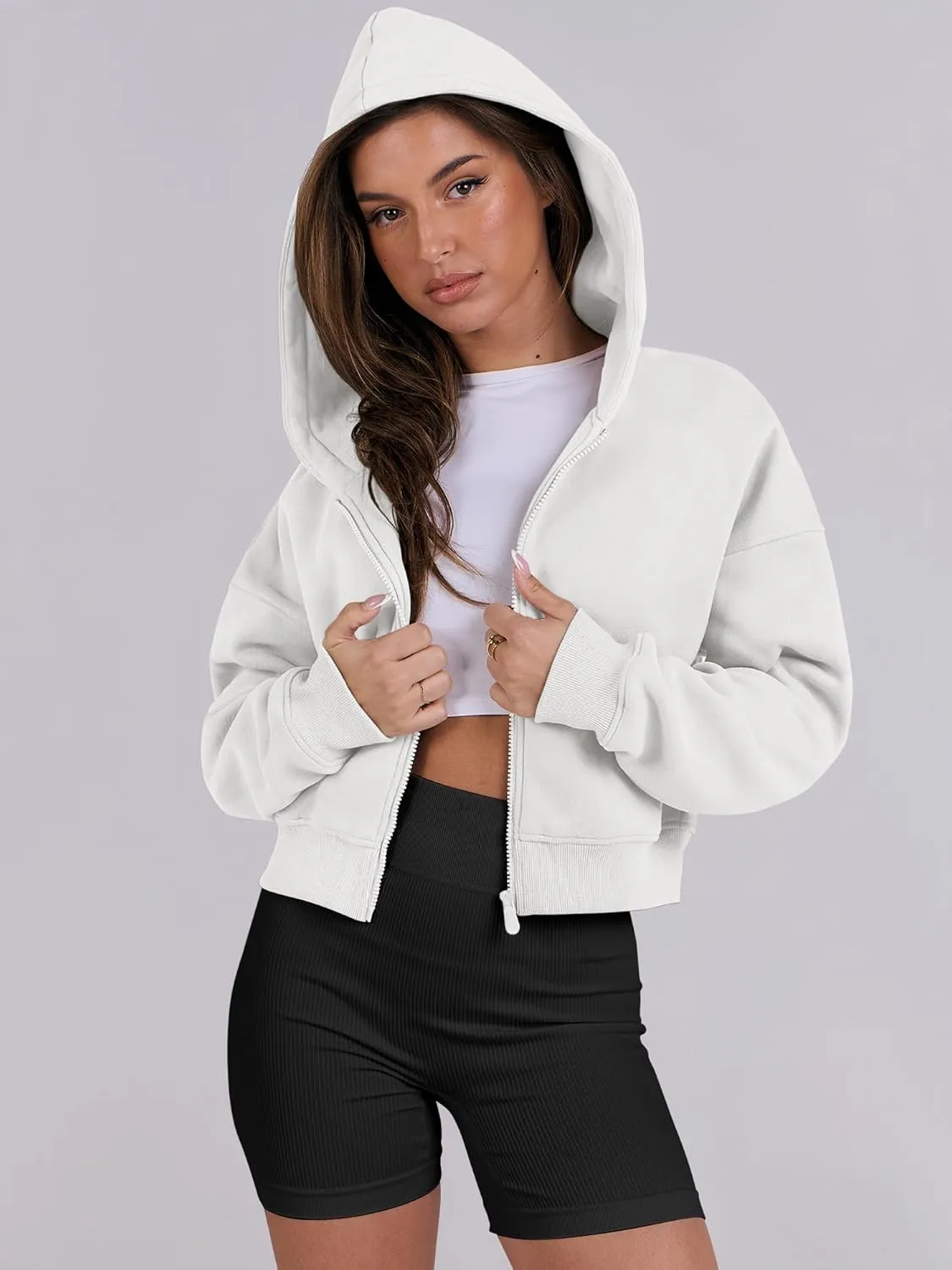 ANRABESS Womens Zip Up Crop Hoodie Sweatshirts 2024 Fall Trendy Long Sleeve Cropped Jacket Top Winter Teen Girls Clothes