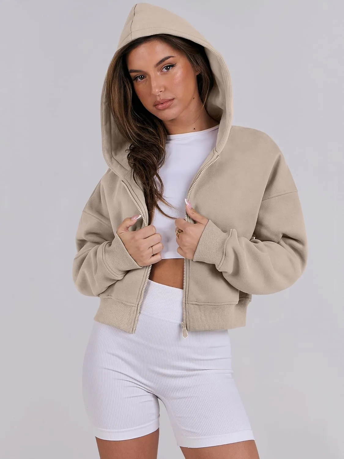 ANRABESS Womens Zip Up Crop Hoodie Sweatshirts 2024 Fall Trendy Long Sleeve Cropped Jacket Top Winter Teen Girls Clothes