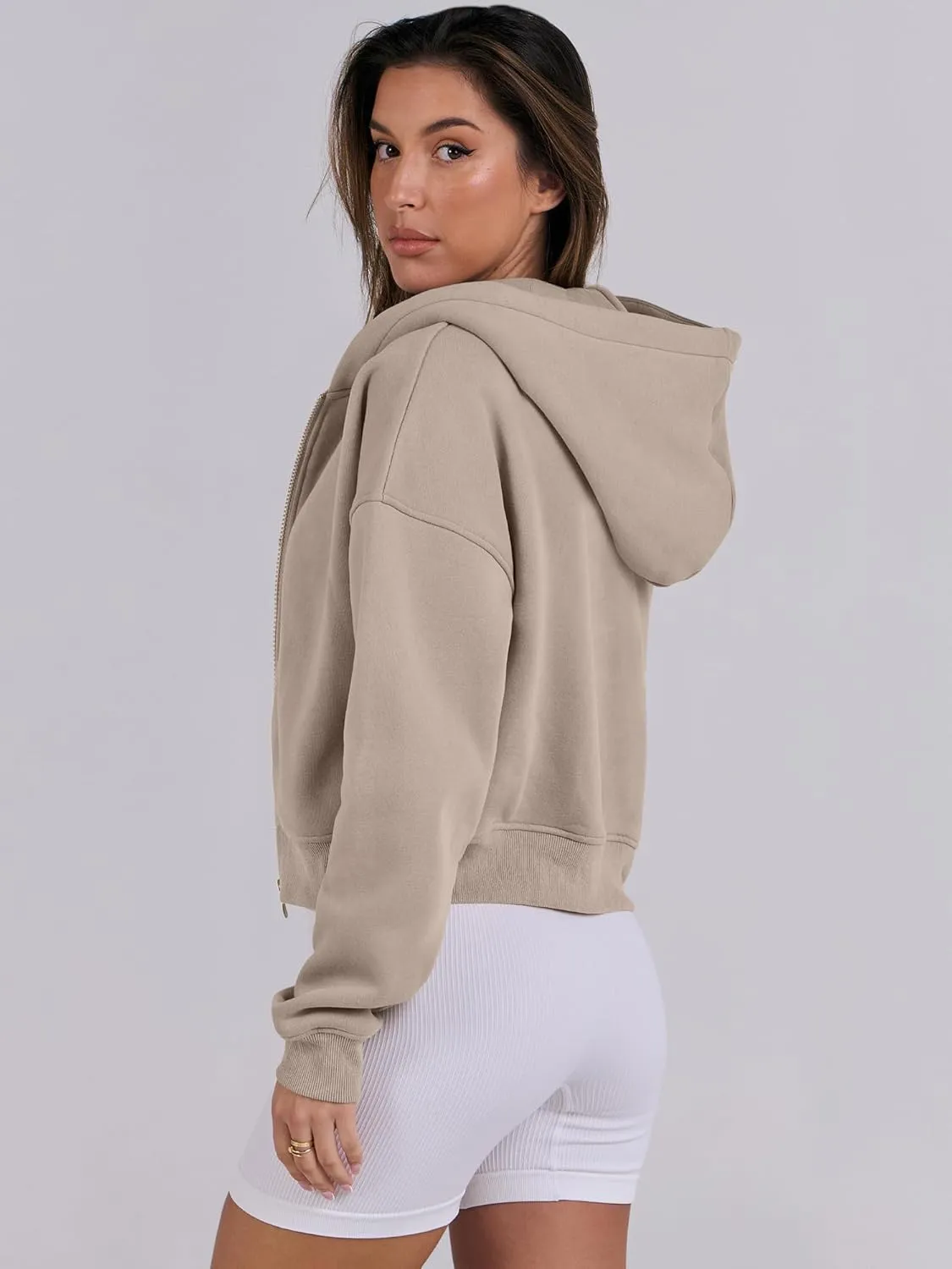 ANRABESS Womens Zip Up Crop Hoodie Sweatshirts 2024 Fall Trendy Long Sleeve Cropped Jacket Top Winter Teen Girls Clothes