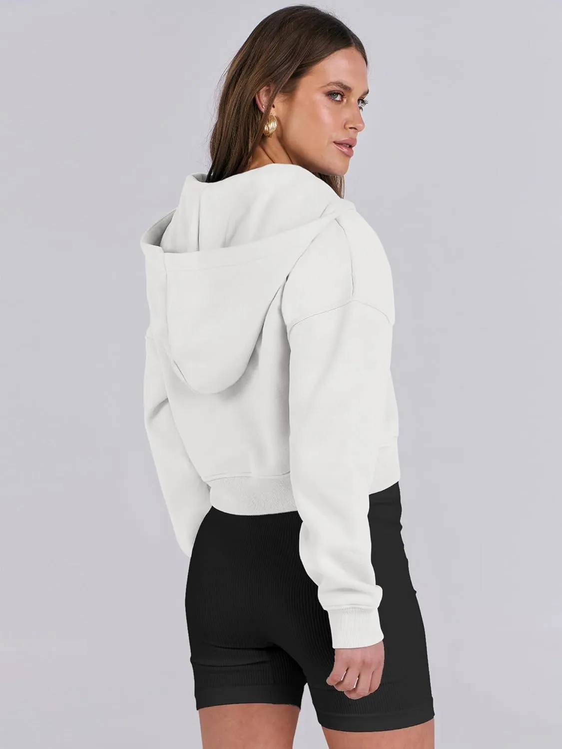 ANRABESS Womens Zip Up Crop Hoodie Sweatshirts 2024 Fall Trendy Long Sleeve Cropped Jacket Top Winter Teen Girls Clothes