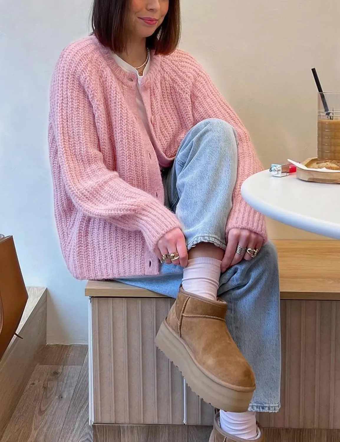 Arssm Womens Cute Cardigan Sweater Long Sleeve Crewneck Button Down Cardigans Knit Top Fashion 2024 Knitwear
