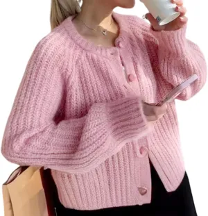 Arssm Womens Cute Cardigan Sweater Long Sleeve Crewneck Button Down Cardigans Knit Top Fashion 2024 Knitwear