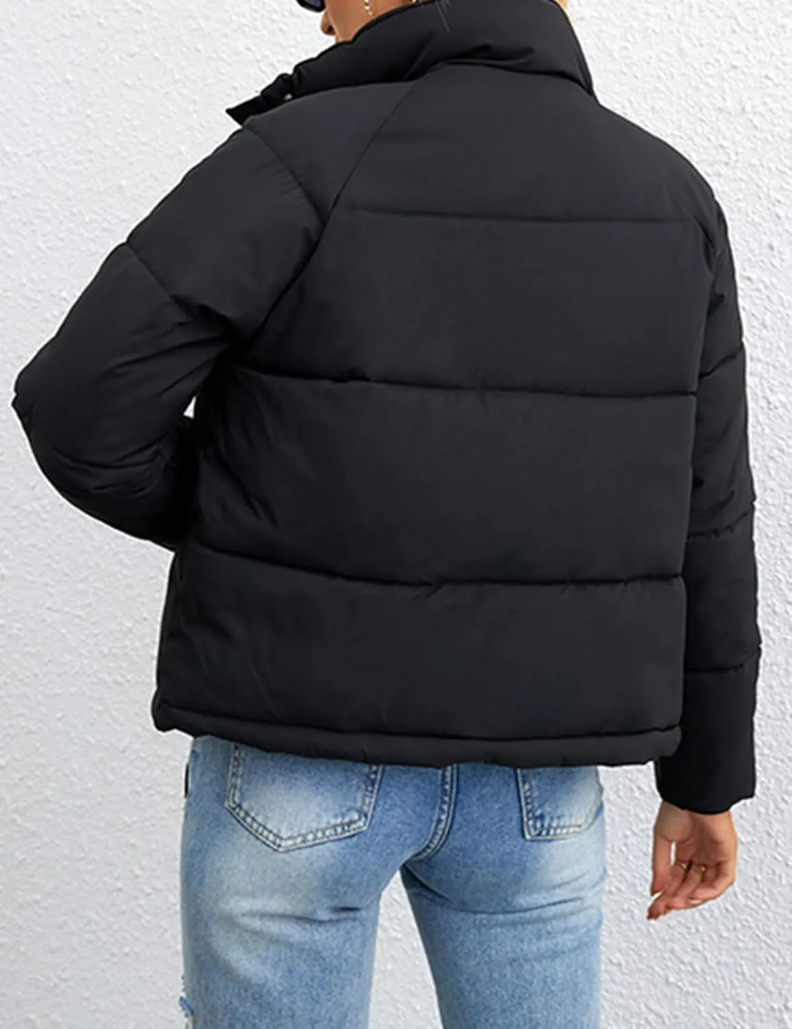 Arssm Womens Zip Up Stand Collar Crop Puffer Jacket Winter Warm Padded Coat Down Jacket Outerwear