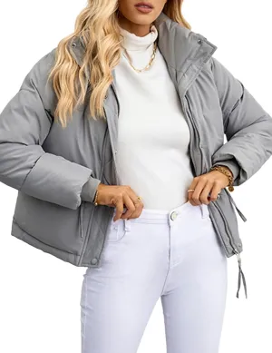 Arssm Womens Zip Up Stand Collar Crop Puffer Jacket Winter Warm Padded Coat Down Jacket Outerwear