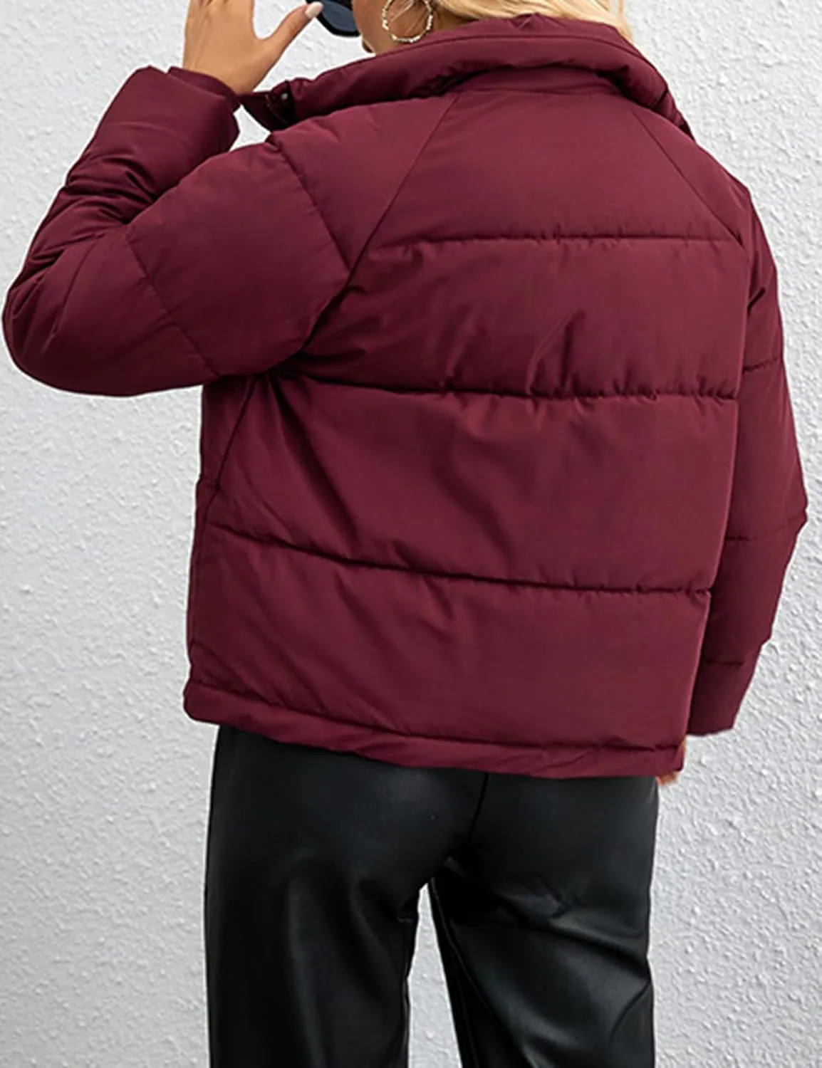 Arssm Womens Zip Up Stand Collar Crop Puffer Jacket Winter Warm Padded Coat Down Jacket Outerwear