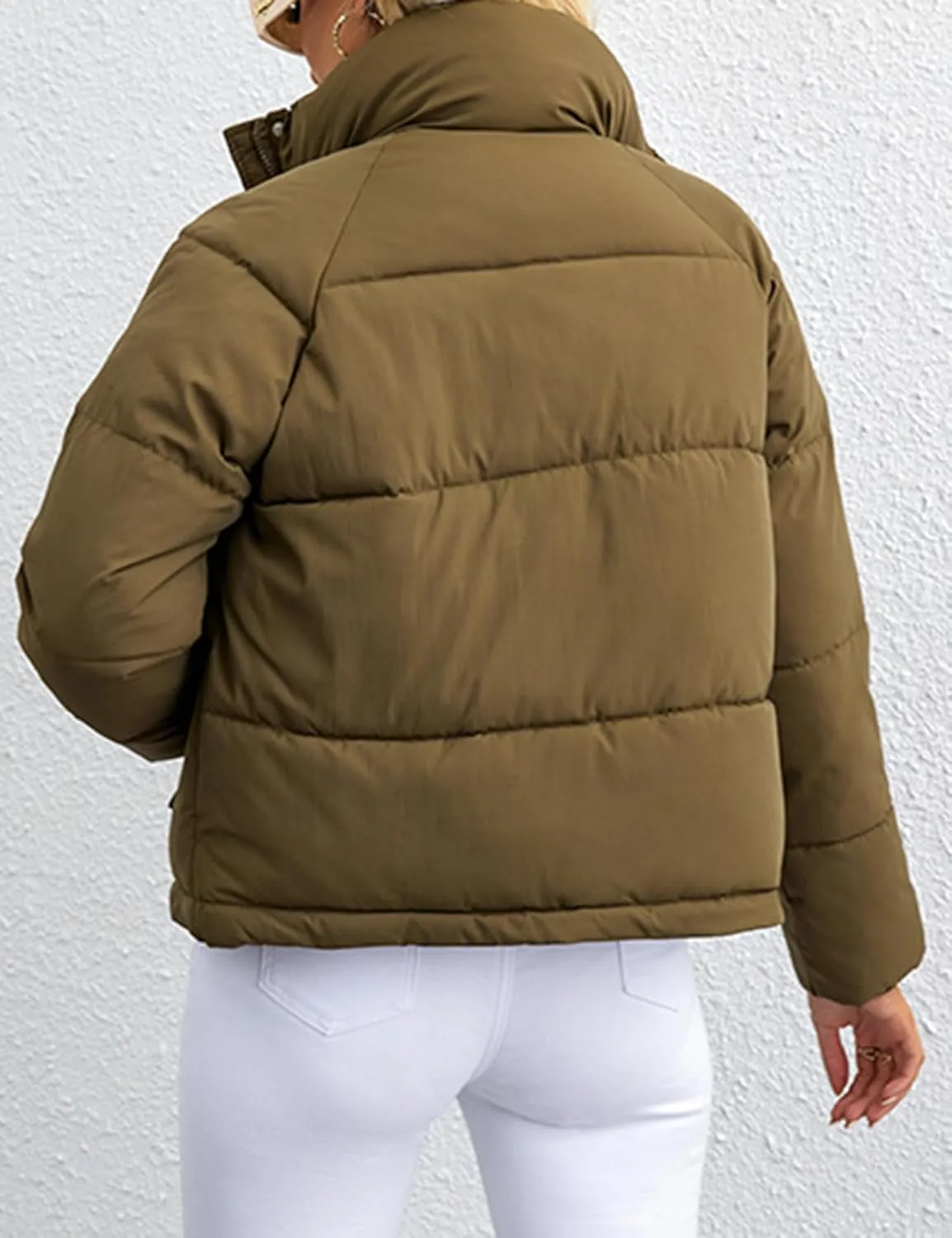 Arssm Womens Zip Up Stand Collar Crop Puffer Jacket Winter Warm Padded Coat Down Jacket Outerwear