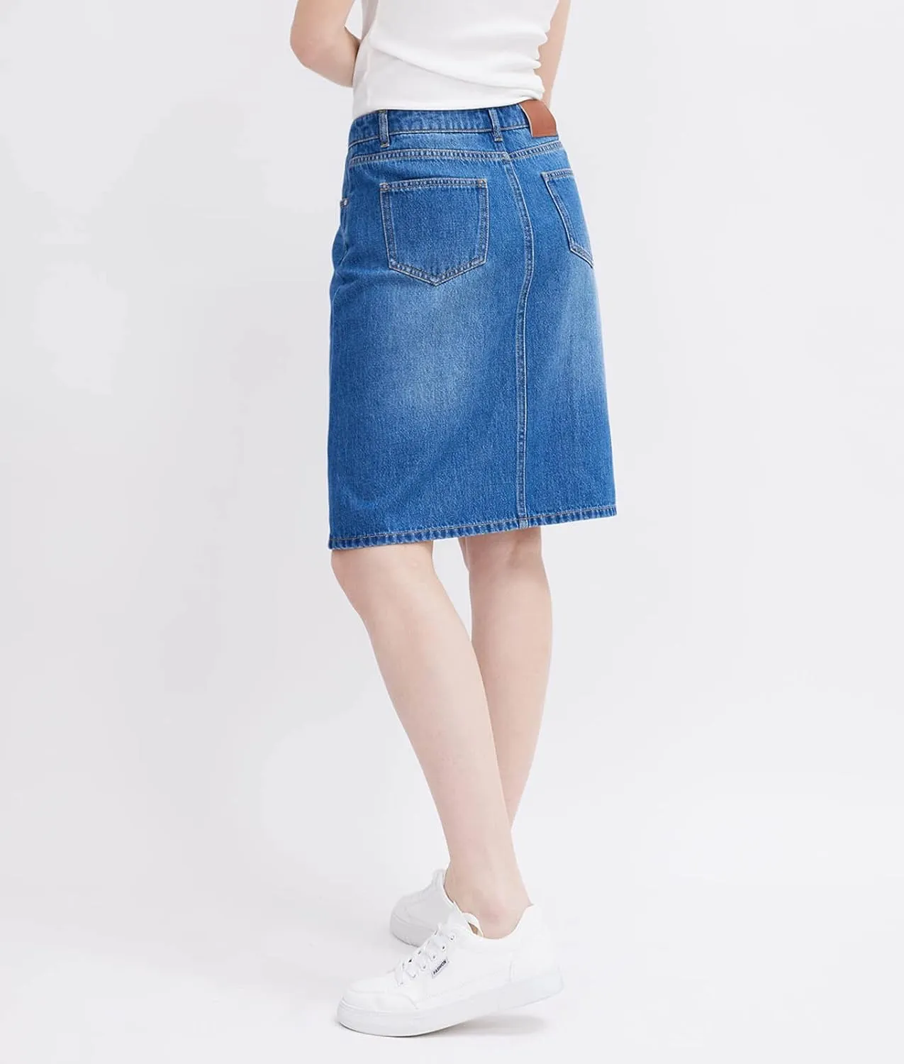 ASSUAL Women's Casual Split Front Denim Skirt High Waist Short Jean Skirts
