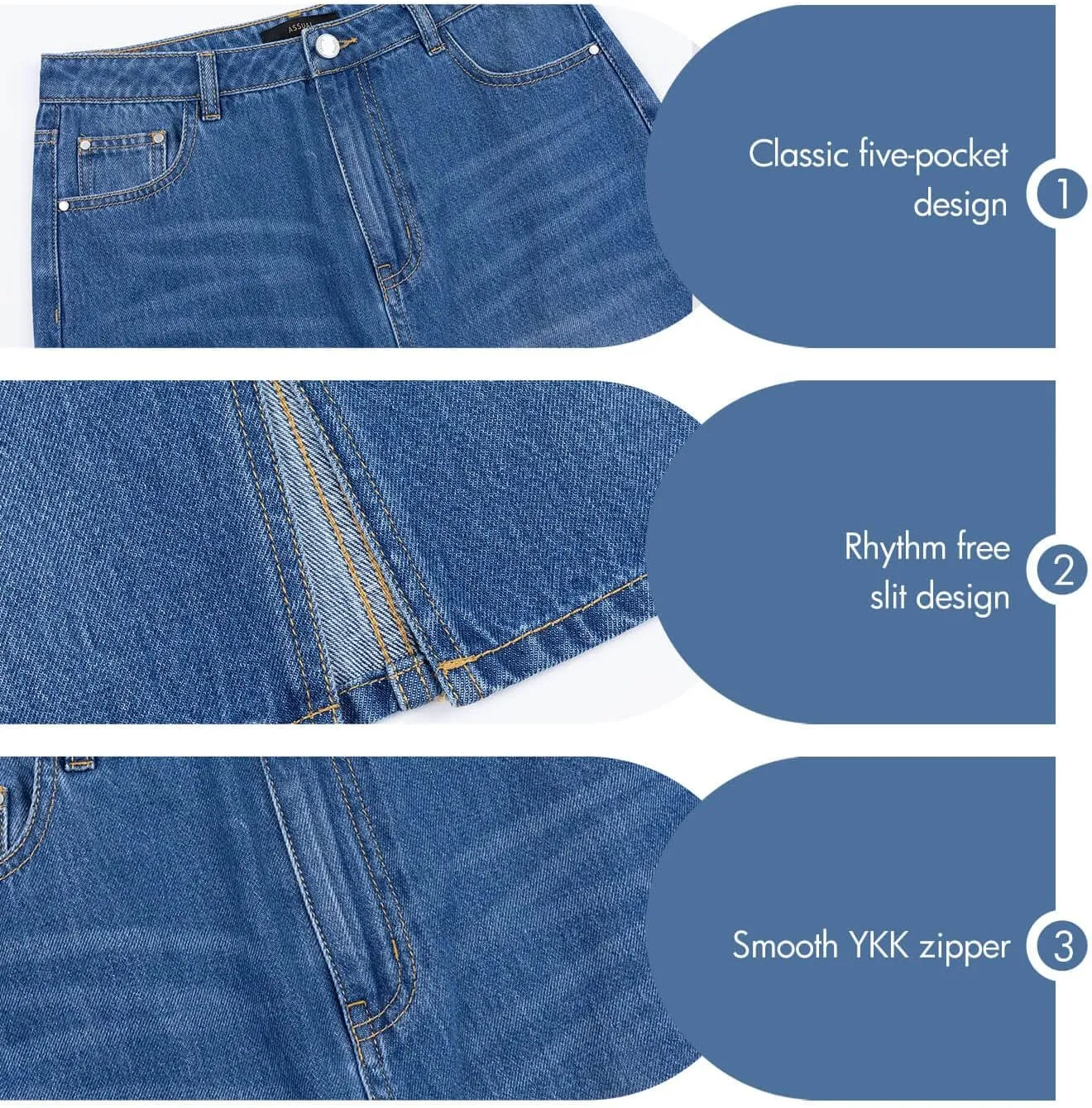 ASSUAL Women's Casual Split Front Denim Skirt High Waist Short Jean Skirts