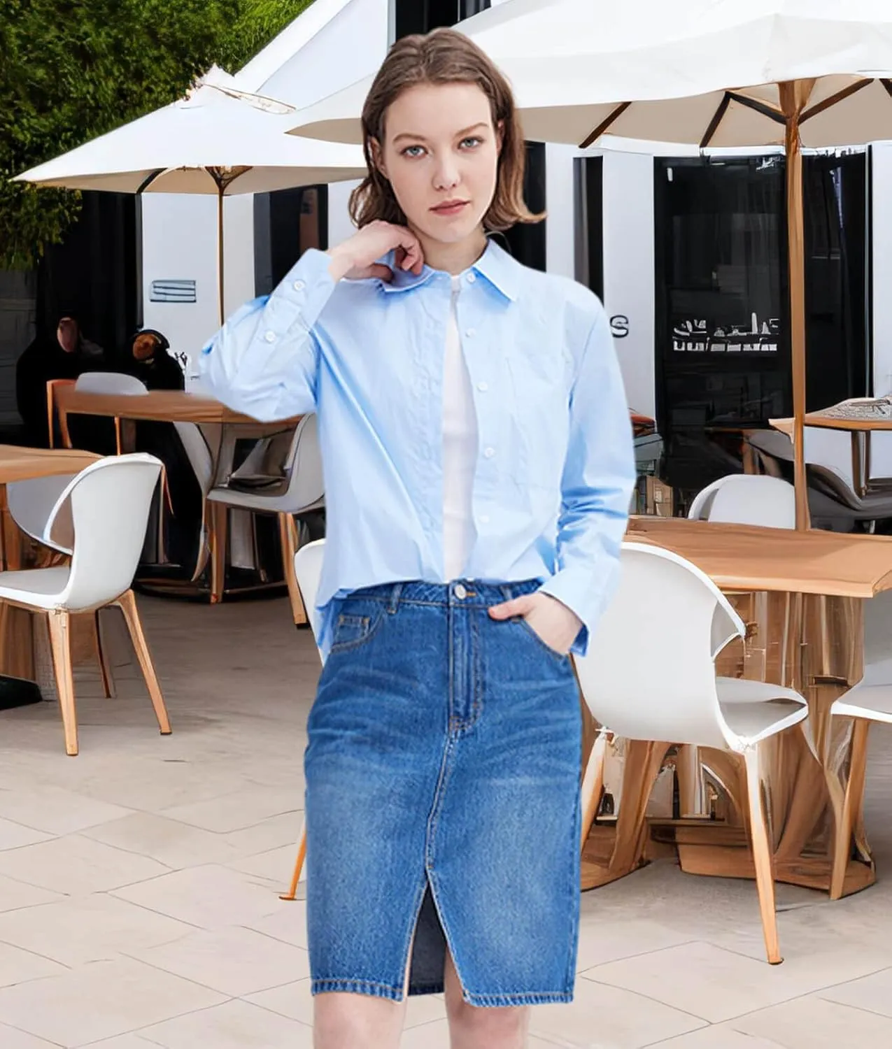 ASSUAL Women's Casual Split Front Denim Skirt High Waist Short Jean Skirts