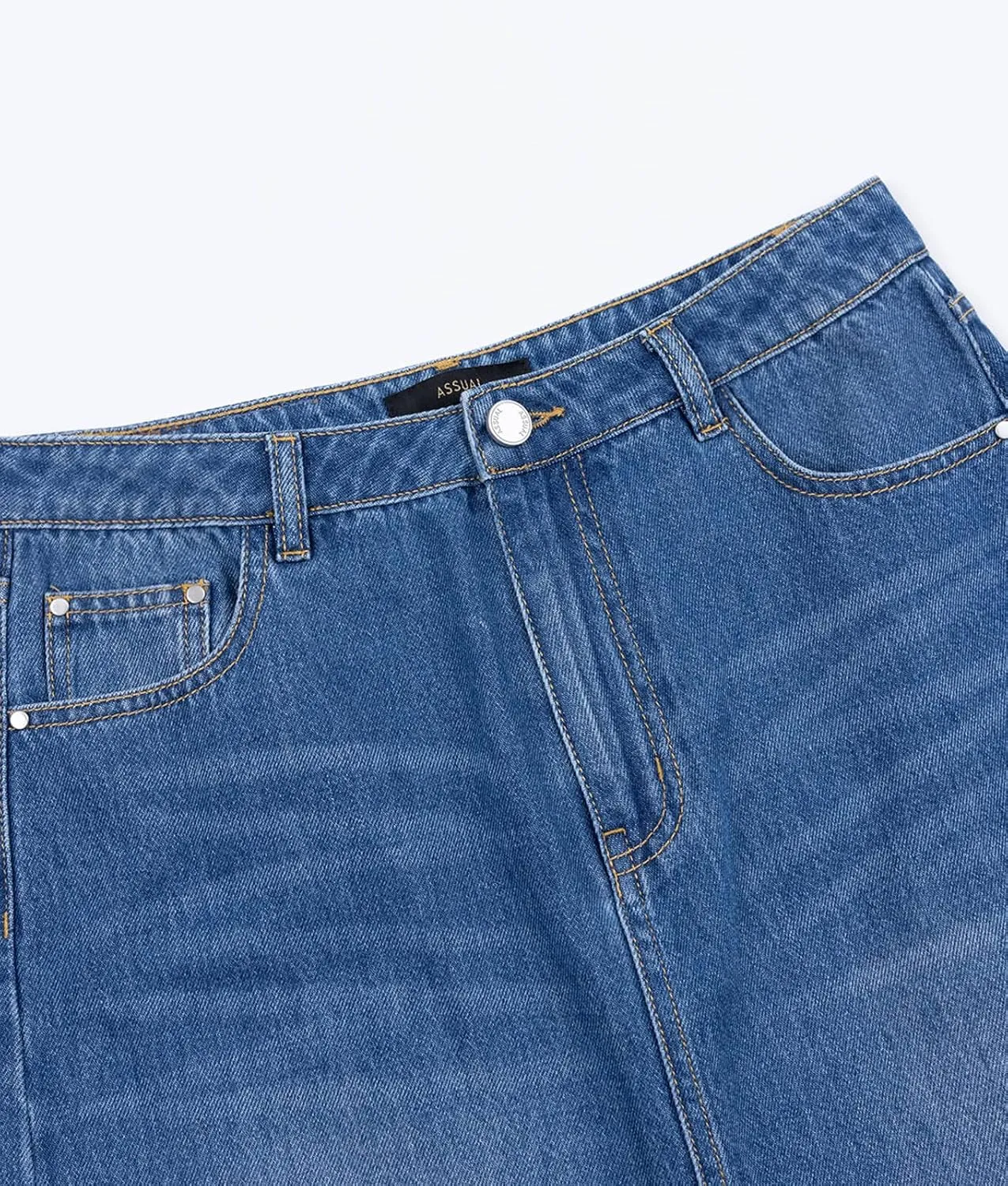 ASSUAL Women's Casual Split Front Denim Skirt High Waist Short Jean Skirts