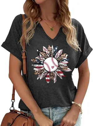 Baseball Shirts Women Baseball Mom Tshirt Baseball Game Day Graphic Tee Funny Short Sleeve Tops