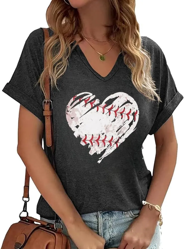 Baseball Shirts Women Baseball Mom Tshirt Baseball Game Day Graphic Tee Funny Short Sleeve Tops