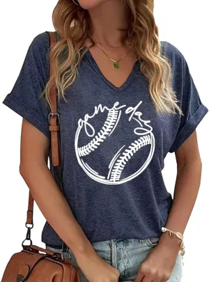 Baseball Shirts Women Baseball Mom Tshirt Baseball Game Day Graphic Tee Funny Short Sleeve Tops