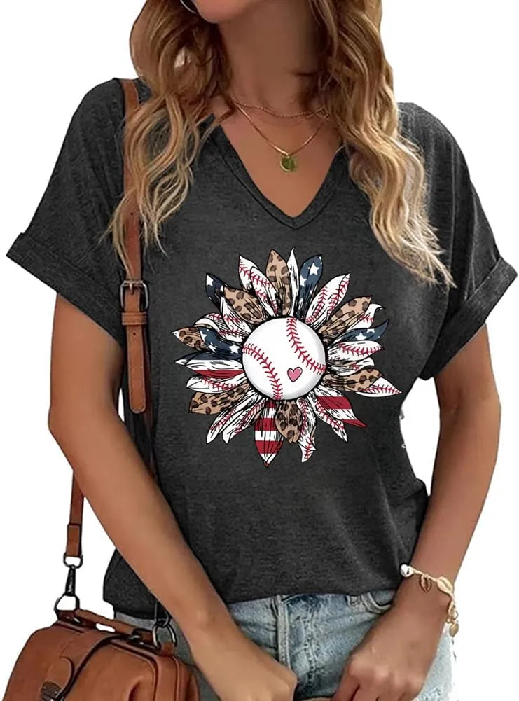 Baseball Shirts Women Baseball Mom Tshirt Baseball Game Day Graphic Tee Funny Short Sleeve Tops