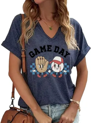 Baseball Shirts Women Baseball Mom Tshirt Baseball Game Day Graphic Tee Funny Short Sleeve Tops
