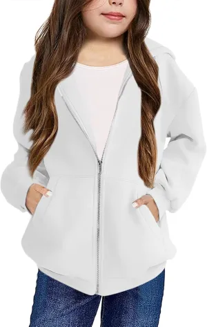 Bingerlily Girls Zip Up Hoodies Long Sleeve Casual Oversized Jackets with Pocket Loose Cute Tops for 4-13 Years