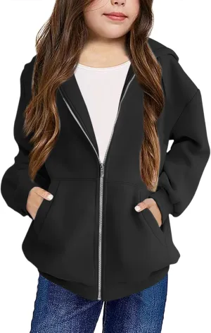 Bingerlily Girls Zip Up Hoodies Long Sleeve Casual Oversized Jackets with Pocket Loose Cute Tops for 4-13 Years