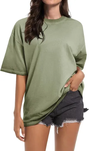 BINTEHGS Oversized Acid Wash Tshirts for Women Cotton Grunge Vintage T Shirts Loose Fit Basic Tees Trendy Baggy T-Shirt Tops
