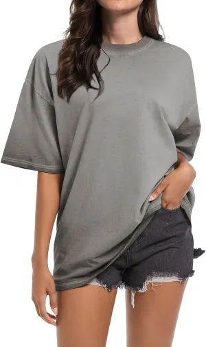 BINTEHGS Oversized Acid Wash Tshirts for Women Cotton Grunge Vintage T Shirts Loose Fit Basic Tees Trendy Baggy T-Shirt Tops