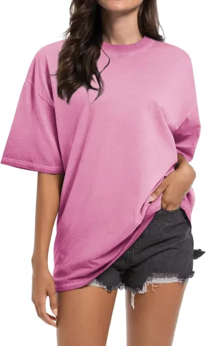 BINTEHGS Oversized Acid Wash Tshirts for Women Cotton Grunge Vintage T Shirts Loose Fit Basic Tees Trendy Baggy T-Shirt Tops